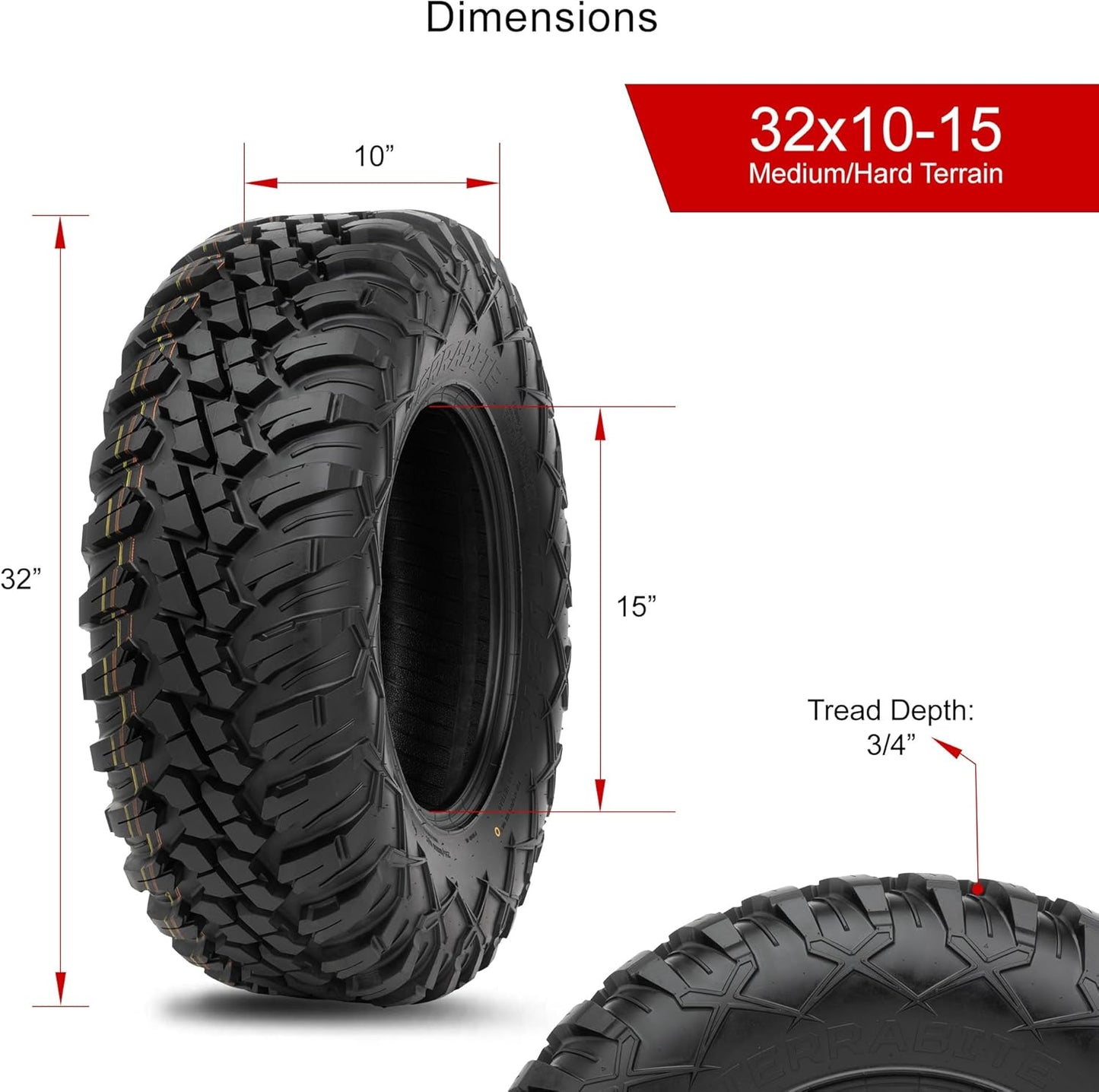Set of Four 32X10-15 Radial Tires Mounted on Uinta Milled/Black Alloy Wheels with Black Lug Nuts, 8-Ply Rated, Medium/Hard Terrain, 4/156 Bolt Pattern,
