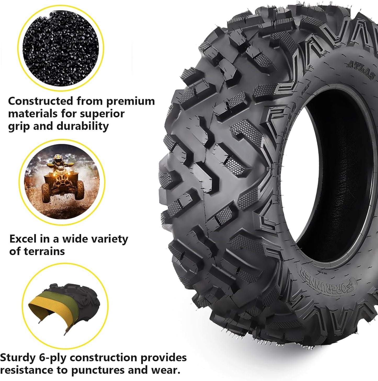 Set of 4 ATV/UTV All-Terrain Tires - 26X9-14 Front & 26X11-14 Rear, 6-Ply, Tubeless
