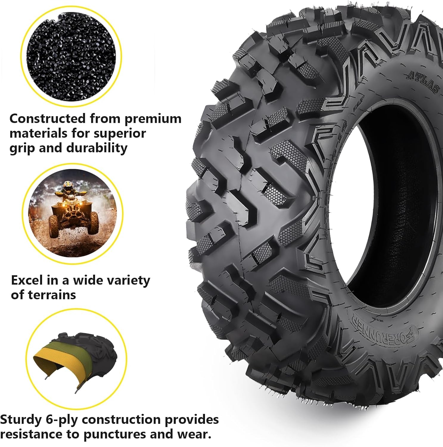 Set of 4 ATV/UTV All-Terrain Tires - 26X9-14 Front & 26X11-14 Rear, 6-Ply, Tubeless