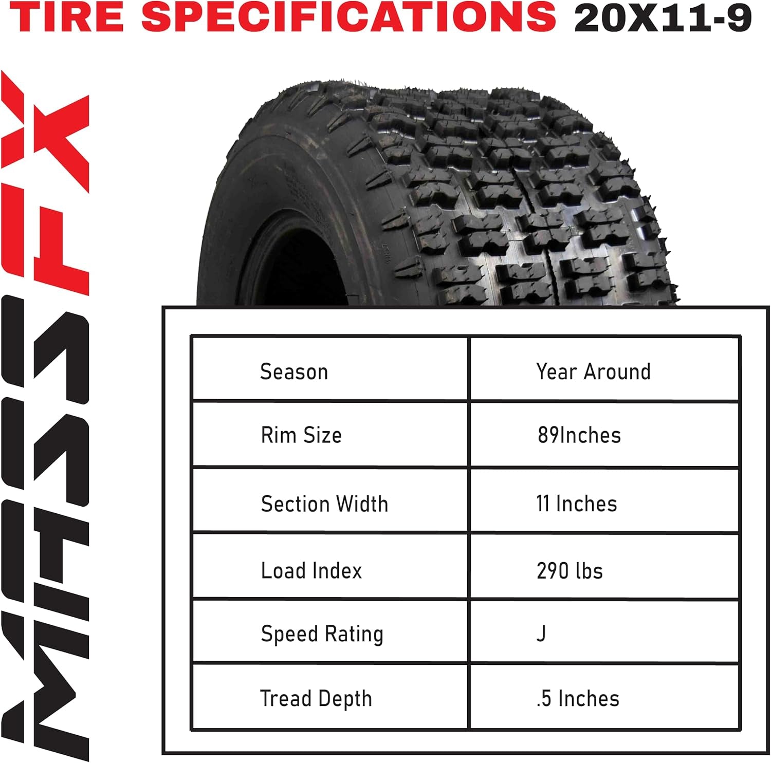 21X7-10 Front (2) & 20X11-9 Rear (2) Tire Set for Sport Quad All-Terrain (ATV), Utility-Task (UTV), and Side-By-Side (Sxs) Vehicles - 4-Ply 21X7X10; 20X11X9 (4-Pack)