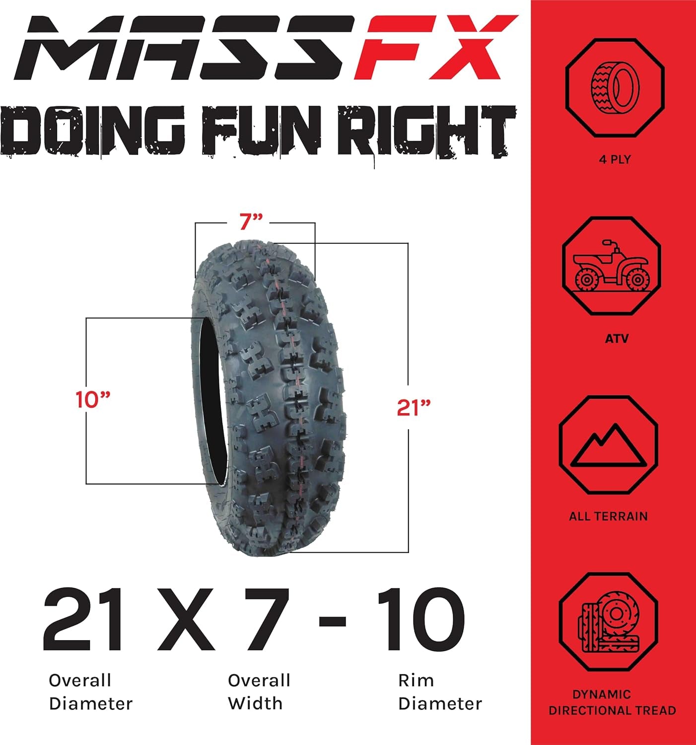 21X7-10 Front (2) & 20X11-9 Rear (2) Tire Set for Sport Quad All-Terrain (ATV), Utility-Task (UTV), and Side-By-Side (Sxs) Vehicles - 4-Ply 21X7X10; 20X11X9 (4-Pack)