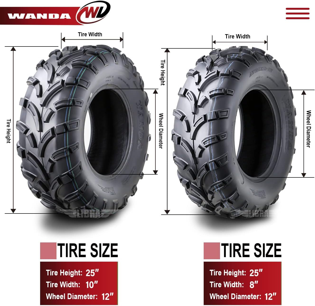 05-13 Yamaha RHINO 450 660 700 ATV Tire Set 25X8-12 25X10-12 Lite Mud