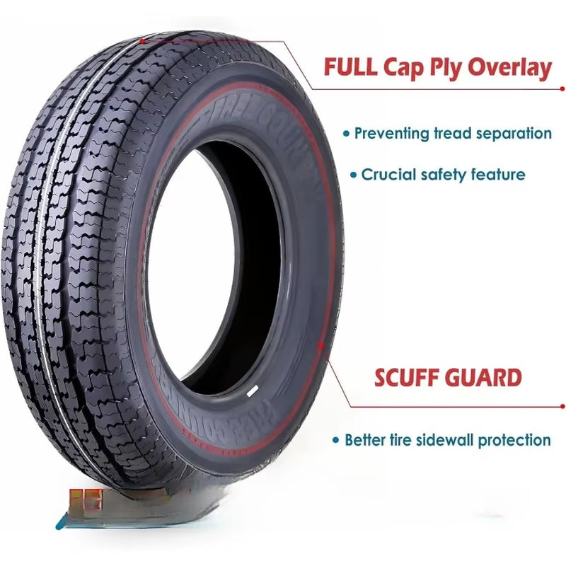 Trailer Tires ST205/75R15 205 75 15 8-Ply Load Range D Steel Belted Radial W/Featured Side Scuff Guard 8Mm Tread Depth