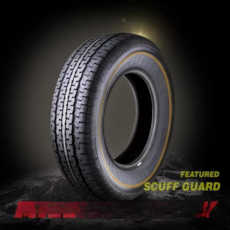 Trailer Tires ST205/75R15 205 75 15 8-Ply Load Range D Steel Belted Radial W/Featured Side Scuff Guard 8Mm Tread Depth