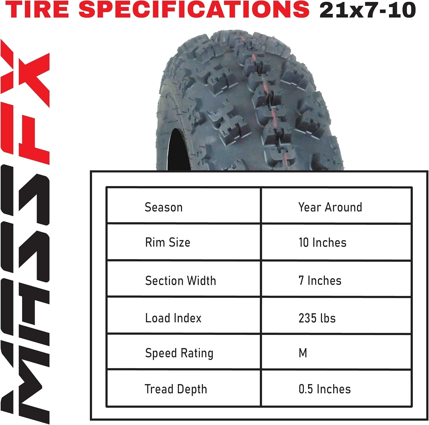 21X7-10 Front (2) & 20X11-9 Rear (2) Tire Set for Sport Quad All-Terrain (ATV), Utility-Task (UTV), and Side-By-Side (Sxs) Vehicles - 4-Ply 21X7X10; 20X11X9 (4-Pack)