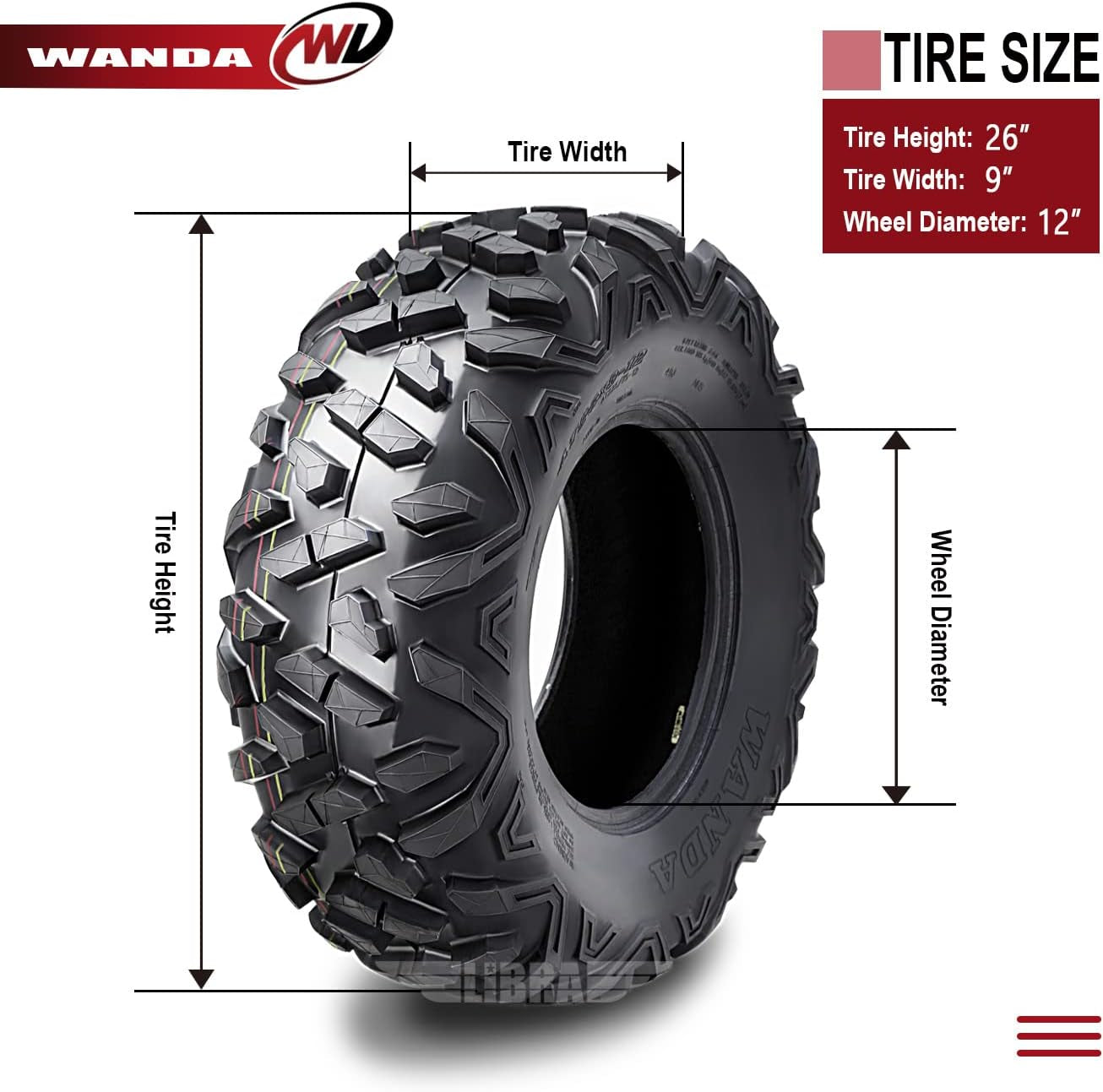 (2) 26X9-12 ATV Front or Rear Tire Set for 10-16 Kawasaki Mule 610 4X4 XC