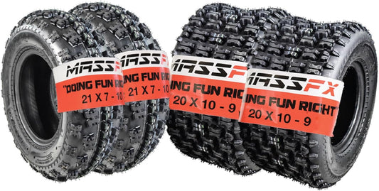 21X7-10 Front (2) & 20X11-9 Rear (2) Tire Set for Sport Quad All-Terrain (ATV), Utility-Task (UTV), and Side-By-Side (Sxs) Vehicles - 4-Ply 21X7X10; 20X11X9 (4-Pack)