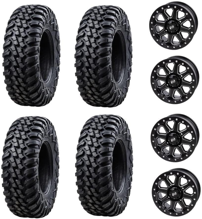 Set of Four 32X10-15 Radial Tires Mounted on Uinta Milled/Black Alloy Wheels with Black Lug Nuts, 8-Ply Rated, Medium/Hard Terrain, 4/156 Bolt Pattern,