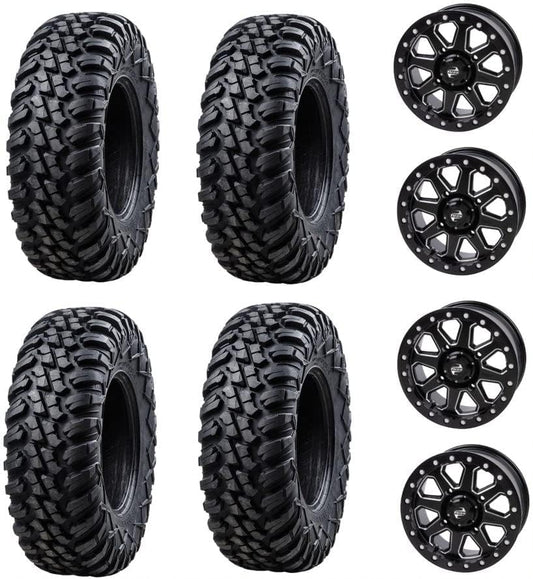 Set of Four 32X10-15 Radial Tires Mounted on Uinta Milled/Black Alloy Wheels with Black Lug Nuts, 8-Ply Rated, Medium/Hard Terrain, 4/156 Bolt Pattern,