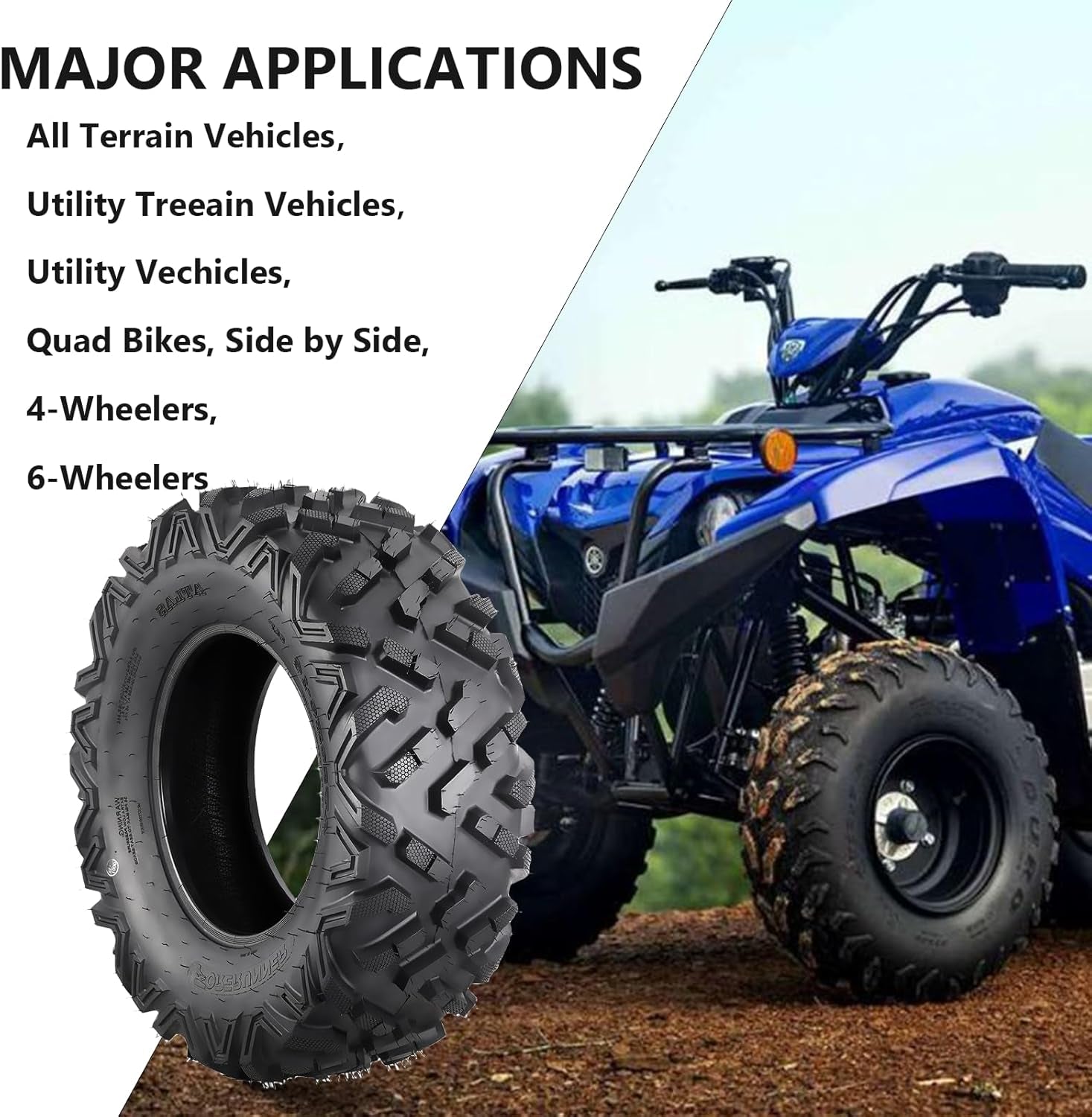 Set of 4 ATV/UTV All-Terrain Tires - 26X9-14 Front & 26X11-14 Rear, 6-Ply, Tubeless